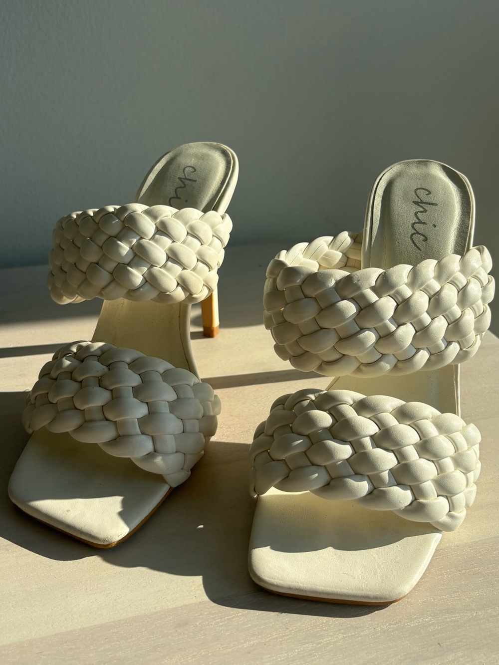 chic Braided Ivory Block-Heel Mules